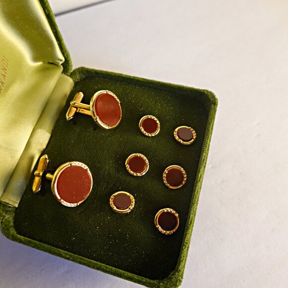 Gold Filled Carnelian Gemstone Tuxedo Cufflinks